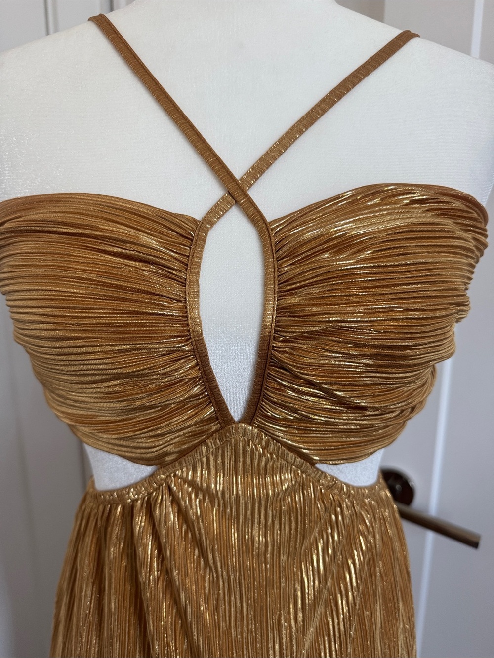 Petal & Pup Gold Plissé Cutout Maxi Dress - Picture 6 of 8